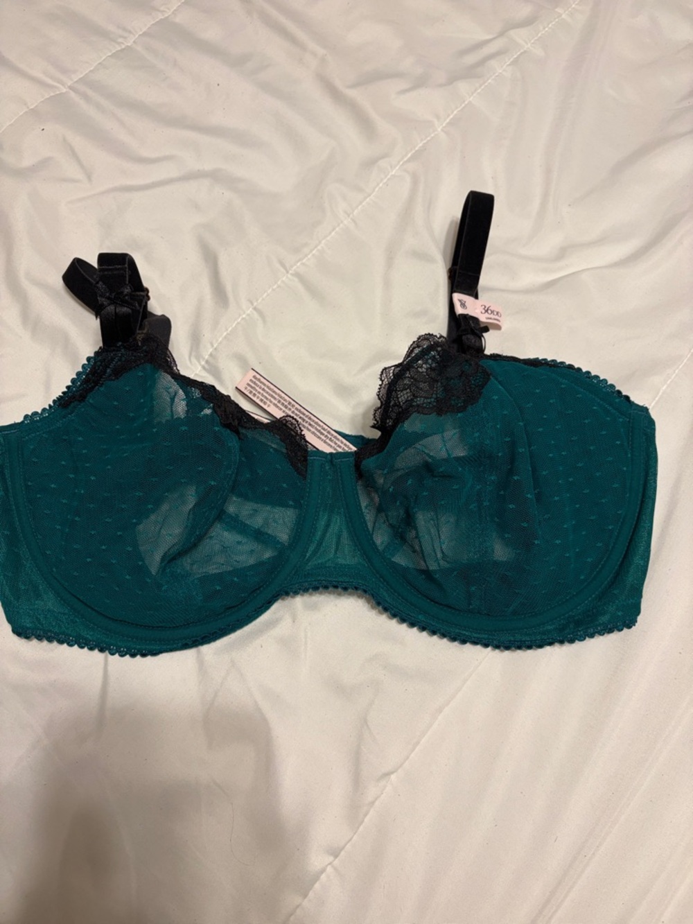 Victoria's Secret Teal Mesh Underwire Bra with Black Lace